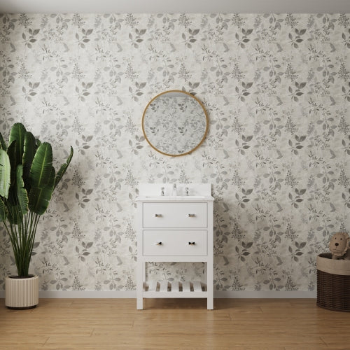 White 24-inch Vanity with Sink Combo featuring a Marble Countertop, Bathroom Sink Cabinet