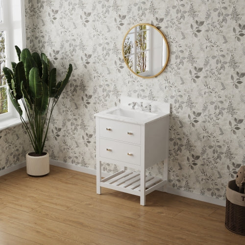 White 24-inch Vanity with Sink Combo featuring a Marble Countertop, Bathroom Sink Cabinet