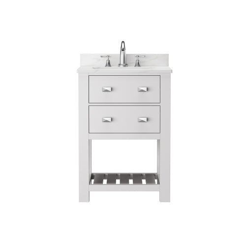 White 24-inch Vanity with Sink Combo featuring a Marble Countertop, Bathroom Sink Cabinet
