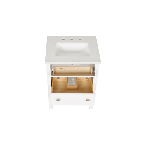 White 24-inch Vanity with Sink Combo featuring a Marble Countertop, Bathroom Sink Cabinet