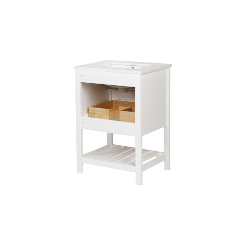 White 24-inch Vanity with Sink Combo featuring a Marble Countertop, Bathroom Sink Cabinet