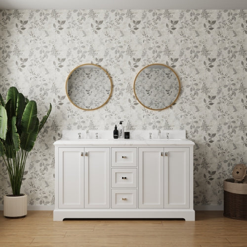 60-inch White Vanity Sink Combo featuring a Marble Countertop, and Bathroom Sink Cabinet