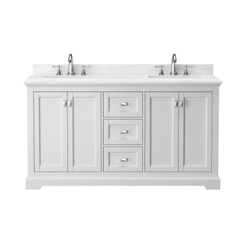 60-inch White Vanity Sink Combo featuring a Marble Countertop, and Bathroom Sink Cabinet