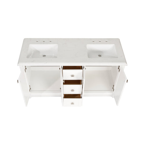 60-inch White Vanity Sink Combo featuring a Marble Countertop, and Bathroom Sink Cabinet