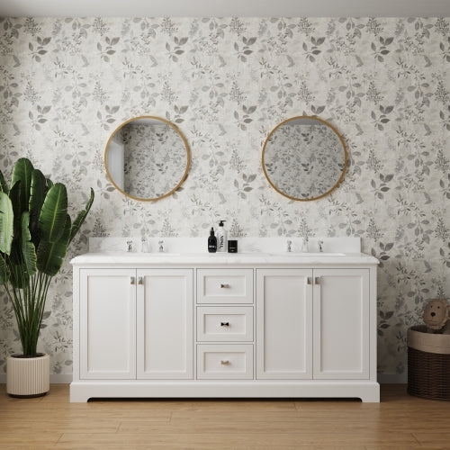 72-inch White Vanity Sink Combo featuring a Marble Countertop, and Bathroom Sink Cabinet