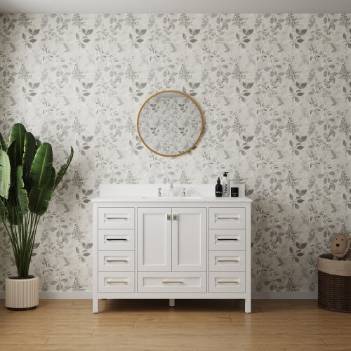 48-inch White Vanity Sink Combo featuring a Marble Countertop, Bathroom Sink Cabinet