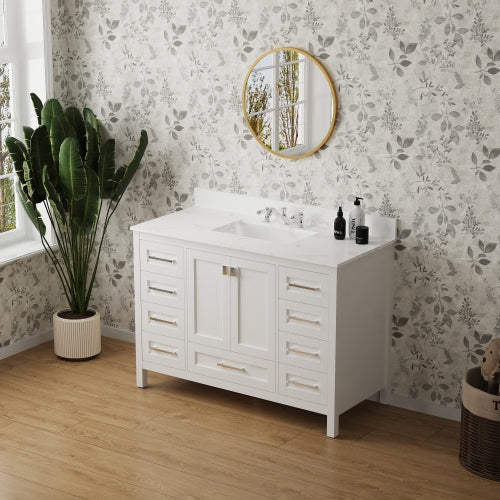 48-inch White Vanity Sink Combo featuring a Marble Countertop, Bathroom Sink Cabinet