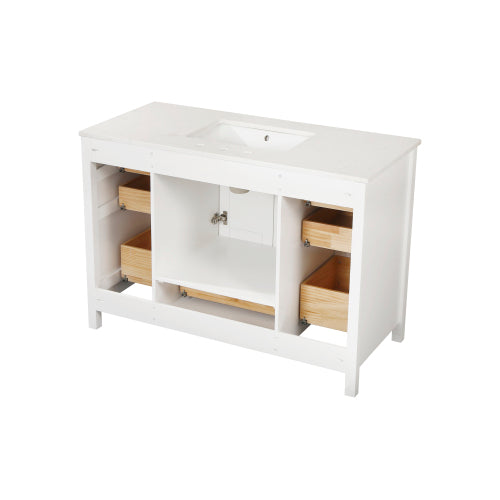 48-inch White Vanity Sink Combo featuring a Marble Countertop, Bathroom Sink Cabinet