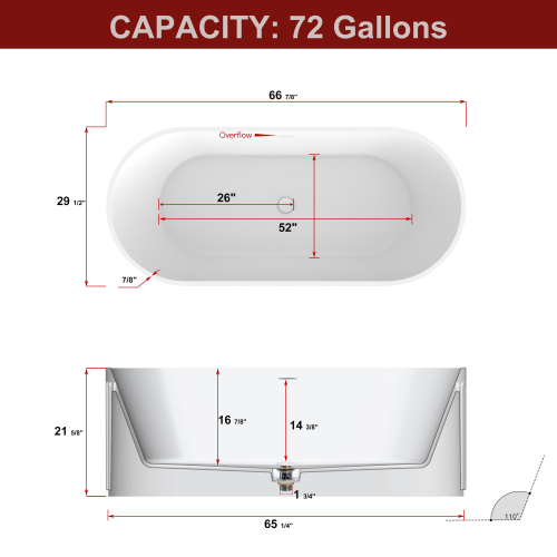 Solid Surface Freestanding Column Style Soaking Bathtub with Overflow and Drain, Matte White Finish