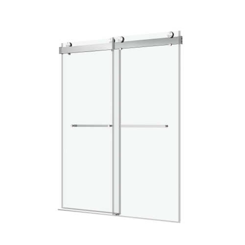 72" W x 76" H Double Sliding Frameless Soft-Close Shower Door with Premium 3/8 Inch (10mm) Thick Tampered Glass in Brushed Nickel