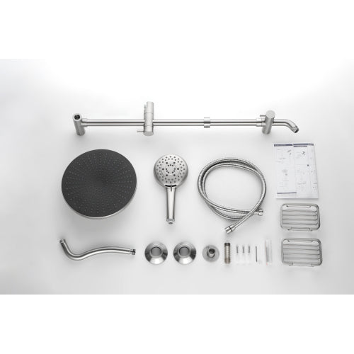 Rain Showerhead, Hand Shower, Slide Bar, and Soap,  Brushed Nickel