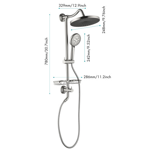 Rain Showerhead, Hand Shower, Slide Bar, and Soap,  Brushed Nickel