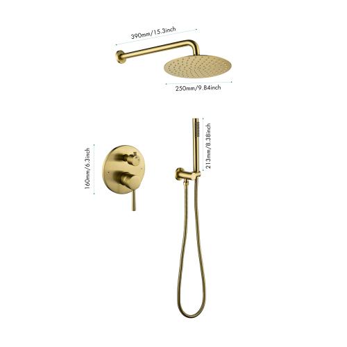 Brass Wall Mount 2-Way Valve Shower Faucet Gold finish